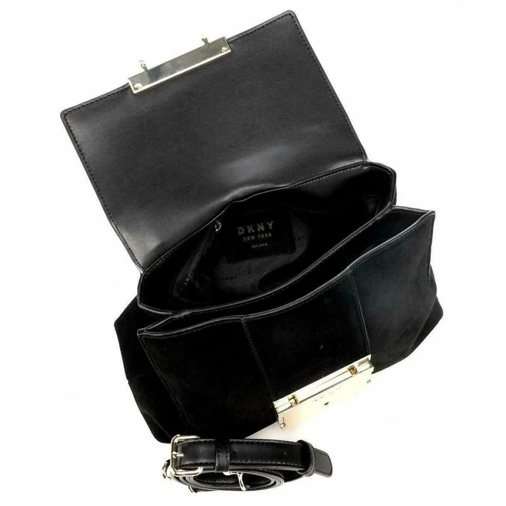 DKNY Adam Satchel Bag Womens 1SZ Black New Suede Leather Crossbody R93DND54